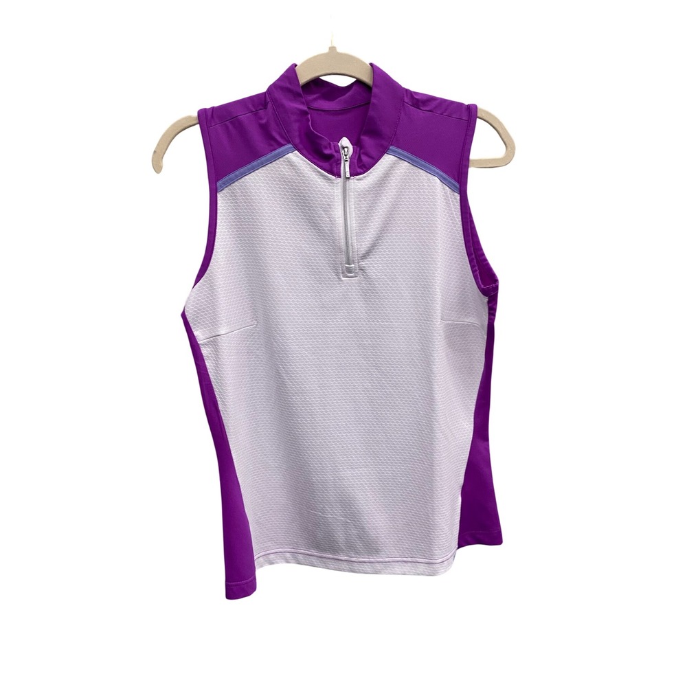 GGblue Luxe Sport Womens Purple White Sleeveless Golf Polo Top Quarter Zip M
